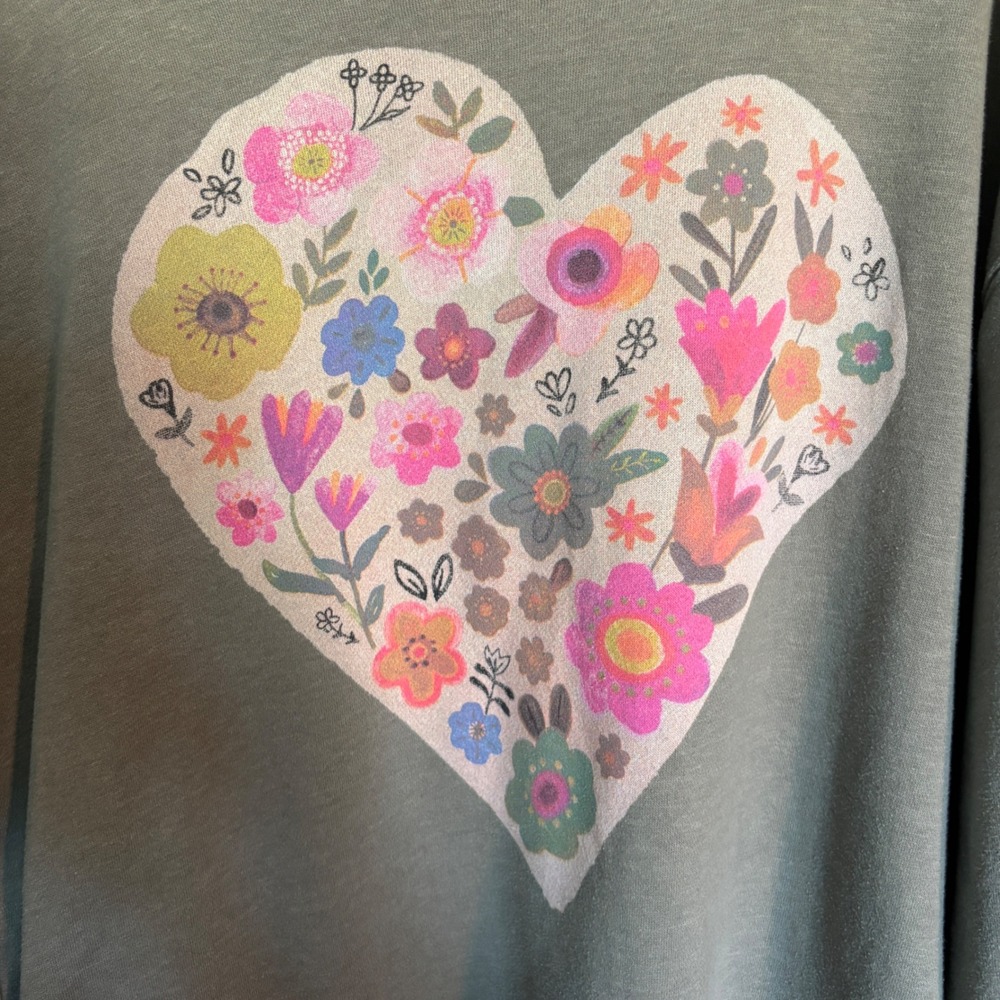 Natural Life Floral Heart Boho Charcoal Oversized Sweatshirt With Pockets Large - Picture 7 of 13